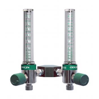 Oxygen Double Flowmeter with 1/2 NPT Male Inlet 15 LPM