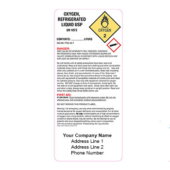 Custom Packs of 25 Refrigerated Liquid Oxygen Product Labels