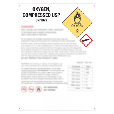 Blank Flat Pack of Compressed Oxygen Product Labels