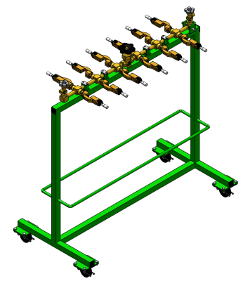Mobile Filling Rack Holds 12 Cylinders with Quick Connectors